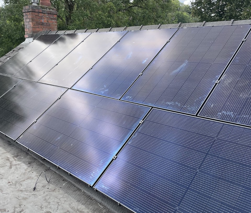 Completed solar panel roof array with bird protection fitted